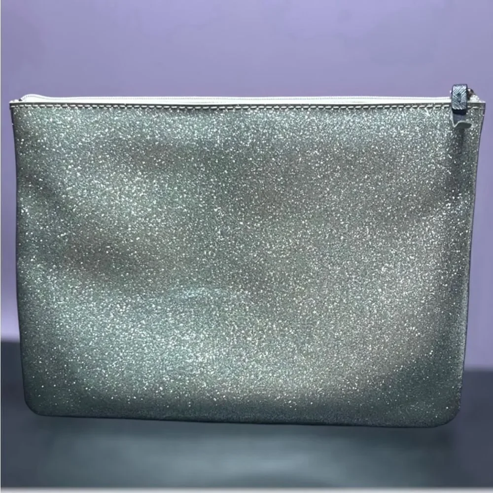 Kate Spade Mavis Street Gia Silver Glittery Pouch Clutch Bag • Fully Lined VGUC